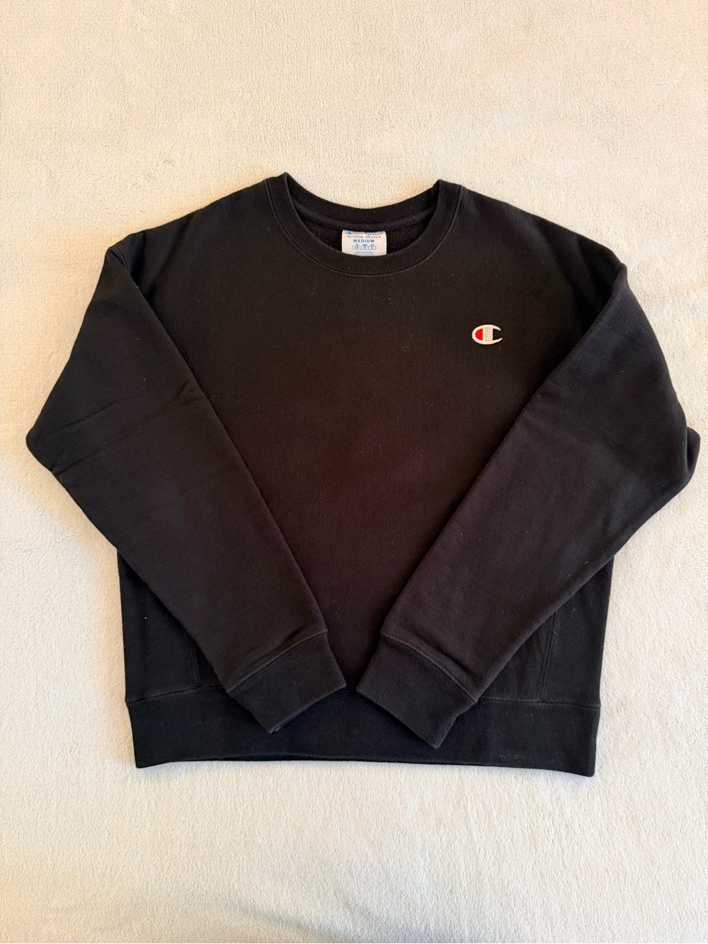 Champion Black Crewneck Sweatshirt with Small C Patch